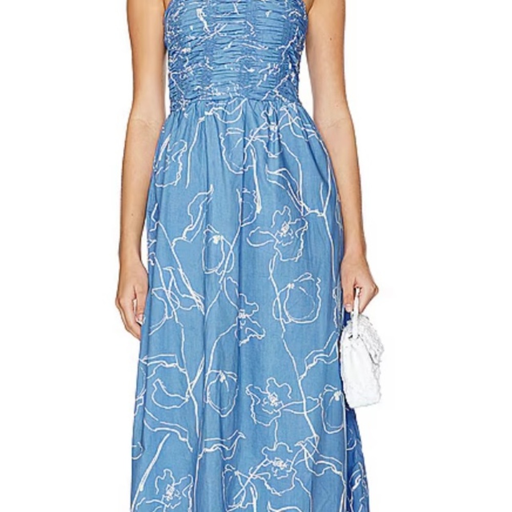 REVOLVE Blue and White Halter Sundress for Wedding Guests